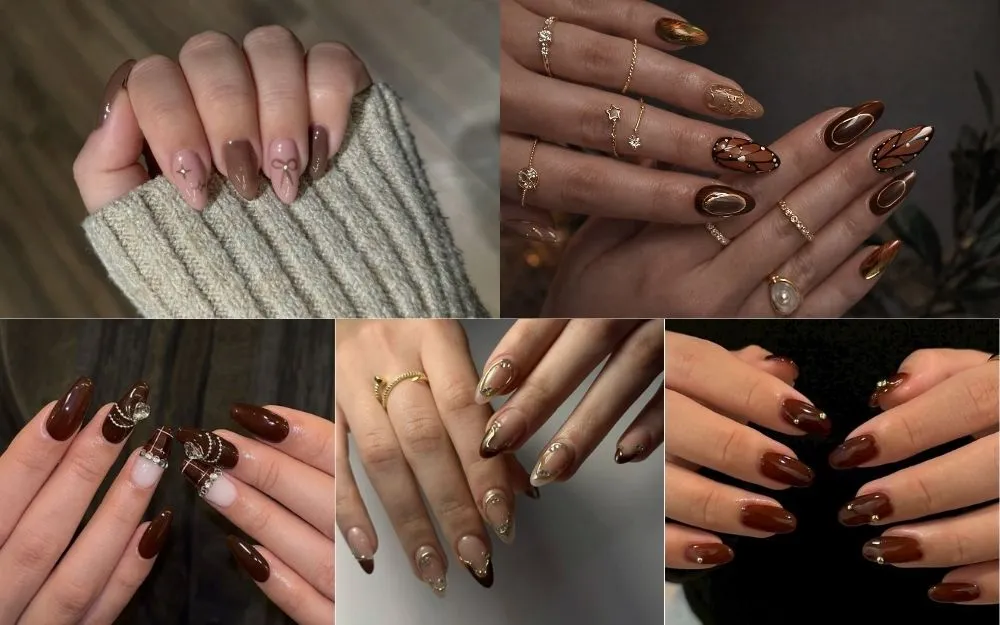 BST Nail Màu Nâu Đính Đá Đẹp Thời Thượng Cho Nàng Đón Xu Hướng - 5