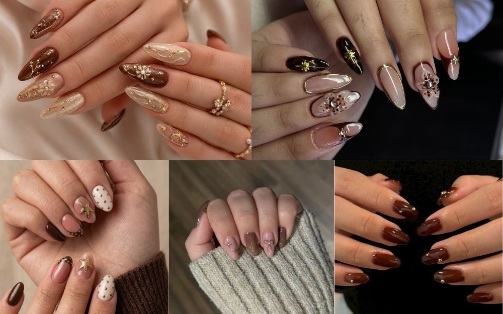 BST Nail Màu Nâu Đính Đá Đẹp Thời Thượng Cho Nàng Đón Xu Hướng - 6