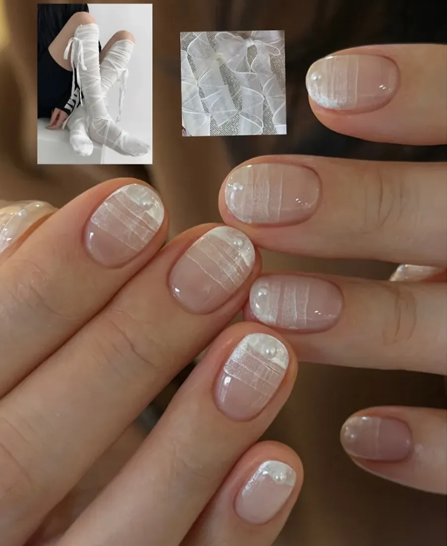 Ballet nails họa tiết ruy băng