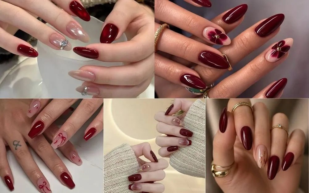 Bật Mí Các Kiểu Nail Màu Đỏ Mận Và Đỏ Cherry Quyến Rũ Cho Nàng - 1
