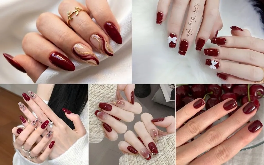 Bật Mí Các Kiểu Nail Màu Đỏ Mận Và Đỏ Cherry Quyến Rũ Cho Nàng - 2