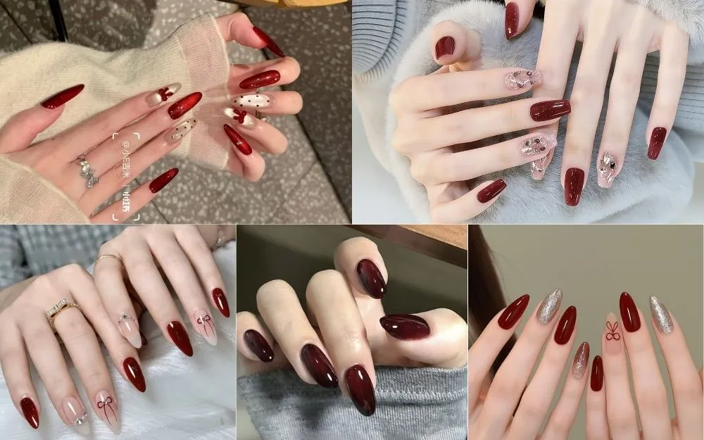 Bật Mí Các Kiểu Nail Màu Đỏ Mận Và Đỏ Cherry Quyến Rũ Cho Nàng - 3