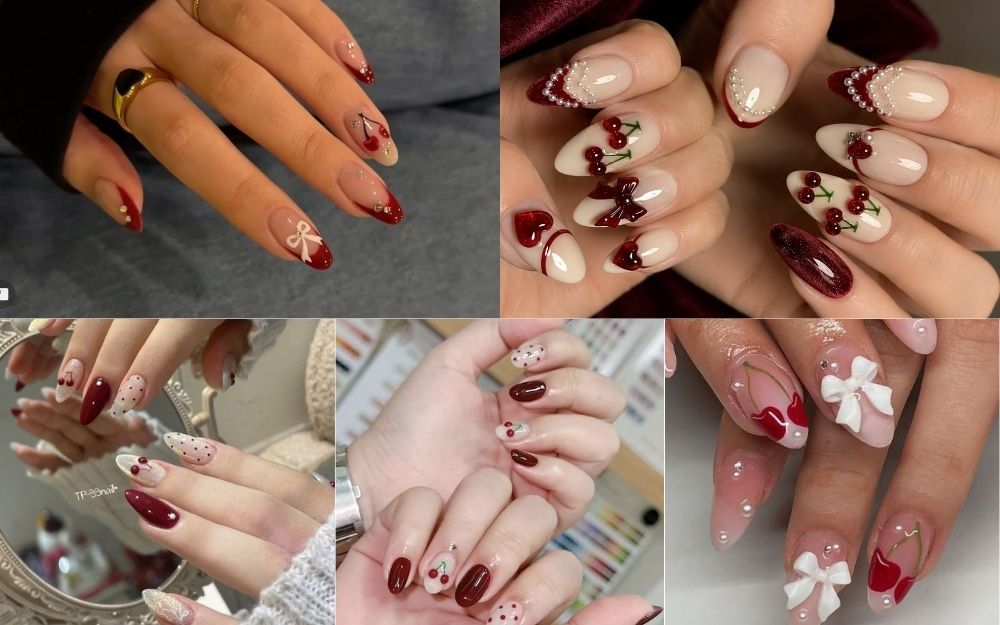 Bật Mí Các Kiểu Nail Màu Đỏ Mận Và Đỏ Cherry Quyến Rũ Cho Nàng - 5