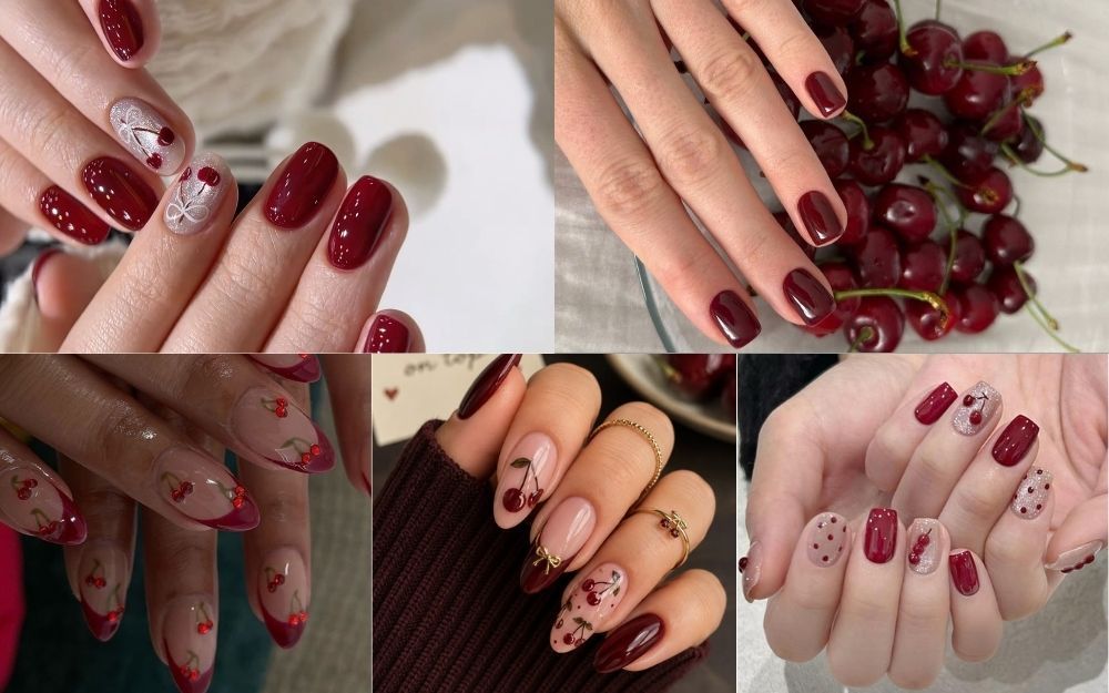 Bật Mí Các Kiểu Nail Màu Đỏ Mận Và Đỏ Cherry Quyến Rũ Cho Nàng - 6