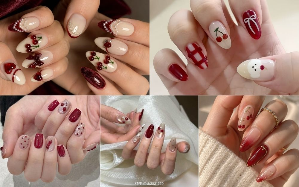 Bật Mí Các Kiểu Nail Màu Đỏ Mận Và Đỏ Cherry Quyến Rũ Cho Nàng - 7