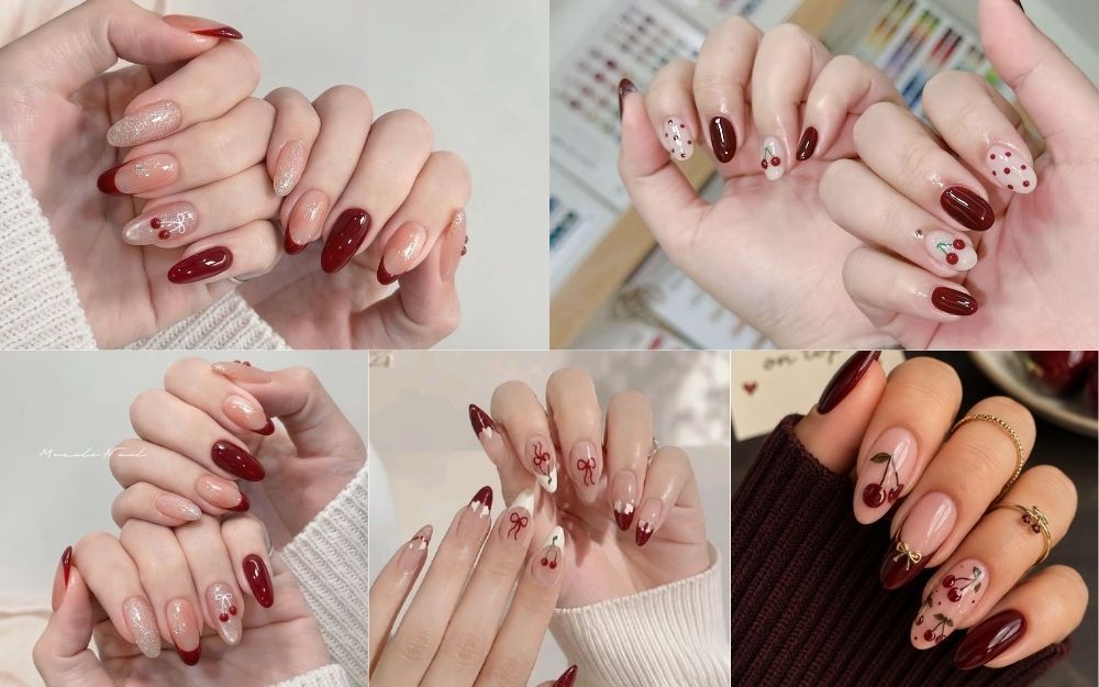 Bật Mí Các Kiểu Nail Màu Đỏ Mận Và Đỏ Cherry Quyến Rũ Cho Nàng - 8