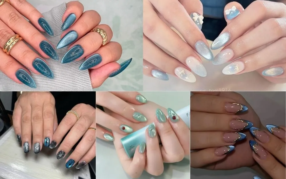 Gợi Ý 30+ Mẫu Nail Mắt Mèo Xanh Biển Tôn Da, Thu Hút 2026 - 6