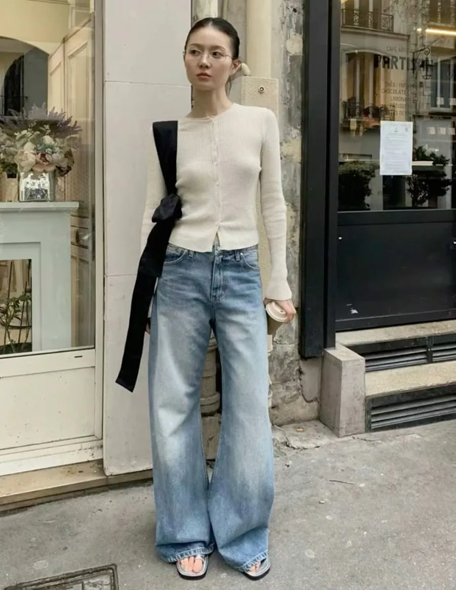 Áo len mỏng phối quần baggy