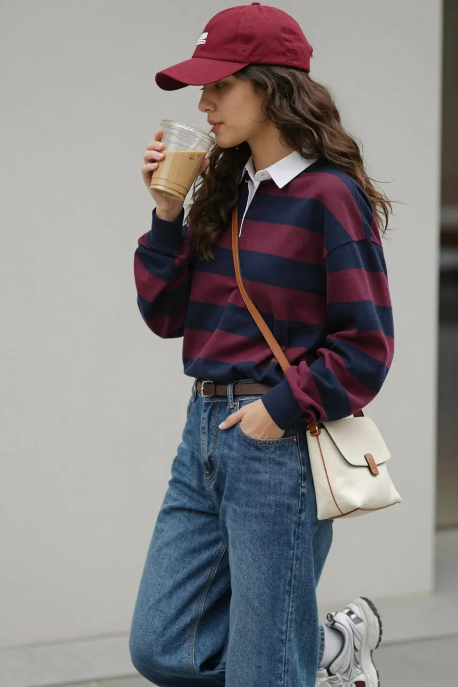 Quần ống thụng phối áo sweater