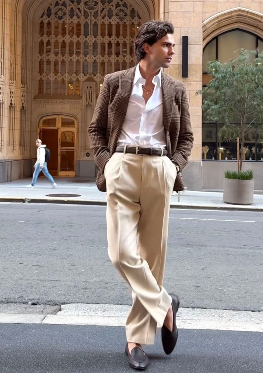 Áo blazer nam phối với áo sơ mi và quần tây