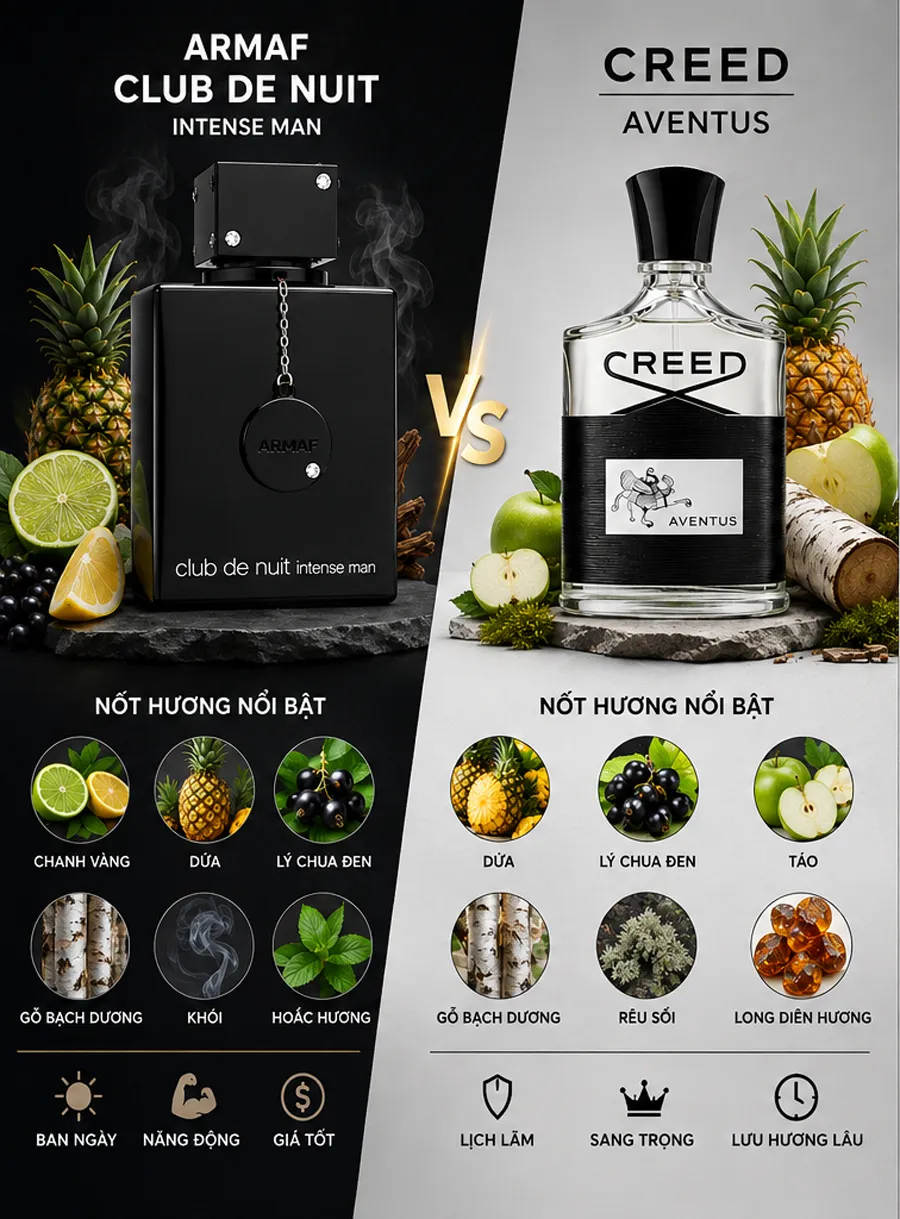 Armaf Club de Nuit và Creed Aventus khác gì? 4 Điểm khác biệt cốt lõi