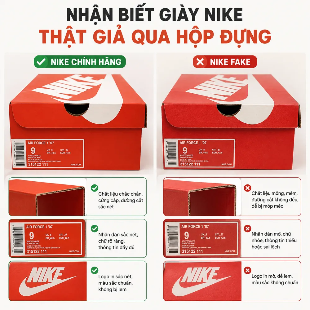 Nhận biết giày Nike thật giả qua hộp đựng