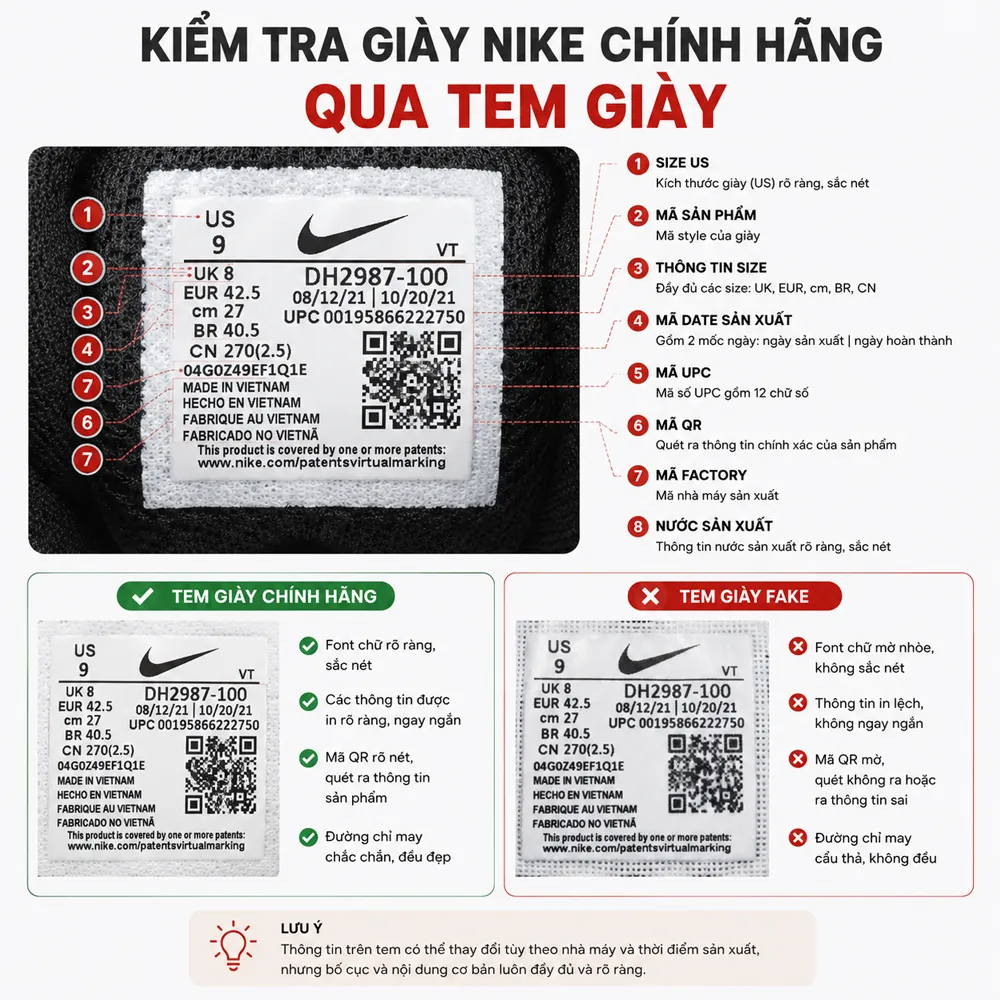 Kiểm gia giày Nike chính hãng qua tem giày