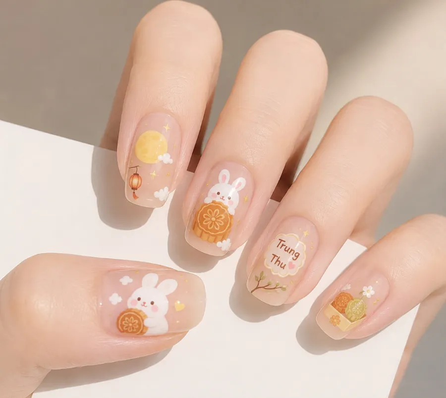Mẫu nail bánh Trung Thu