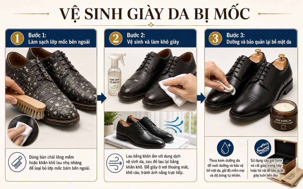 Giày Da Nam Bị Mốc Mùa Nồm Xử Lý Thế Nào? 5 Cách Tẩy Sạch Tại Nhà - 1