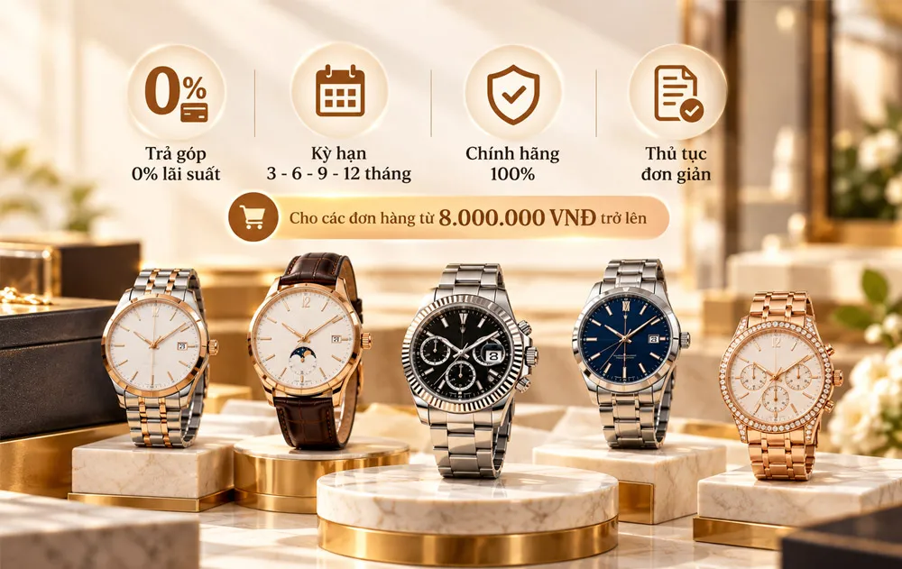 Mua đồng hồ trả góp ở đâu uy tín, cam kết chính hãng 