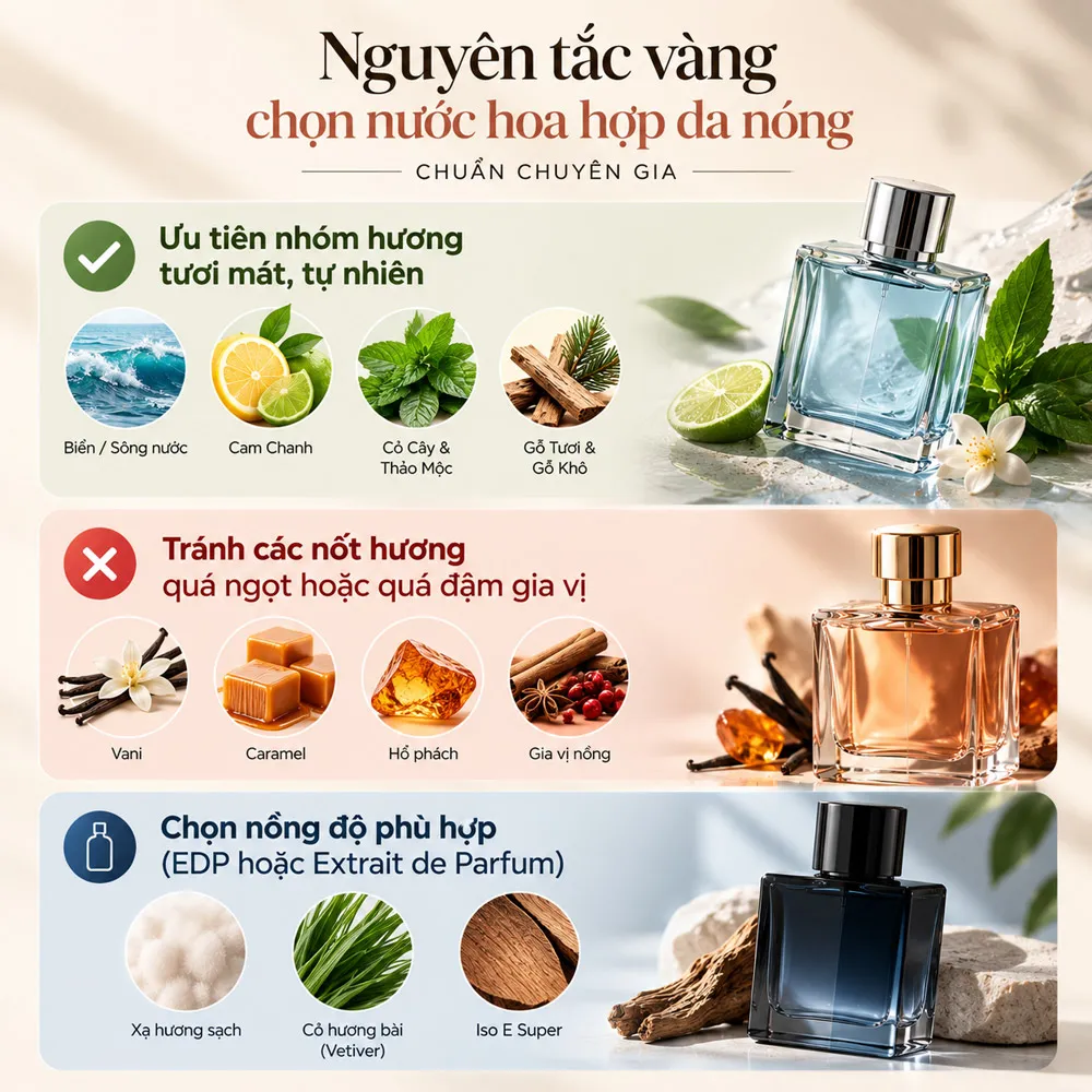 Nguyên tắc vàng chọn nước hoa hợp da nóng chuẩn chuyên gia