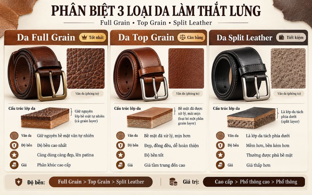 Thắt Lưng Nam Da Thật Loại Nào Bền? So Sánh Nên Mua Loại Nào? - 5