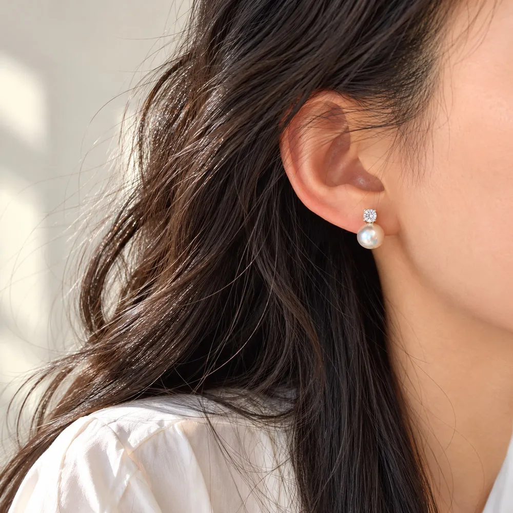 Khuyên tai kim cương mix ngọc trai