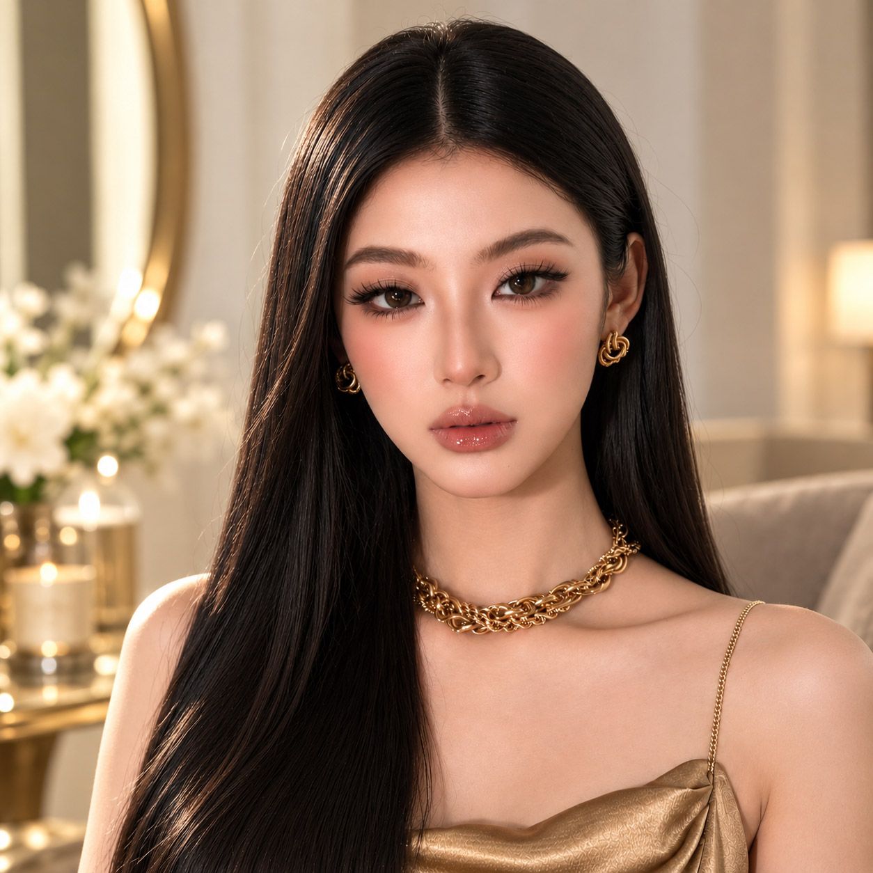 Tóc buộc nửa đầu uốn sóng ngọt ngào 