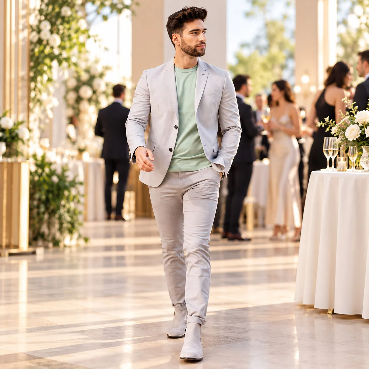 Áo Blazer + Áo thun trơn (hoặc sơ mi) + Quần tây ống đứng