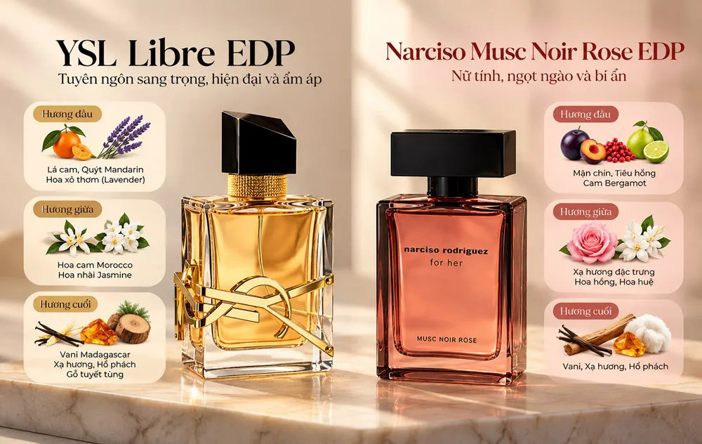 So Sánh YSL Libre EDP Và Narciso Musc Noir Rose