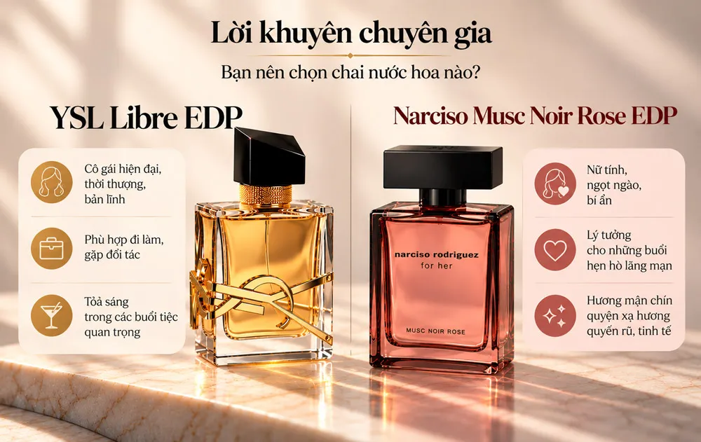 So Sánh YSL Libre EDP Và Narciso Musc Noir Rose