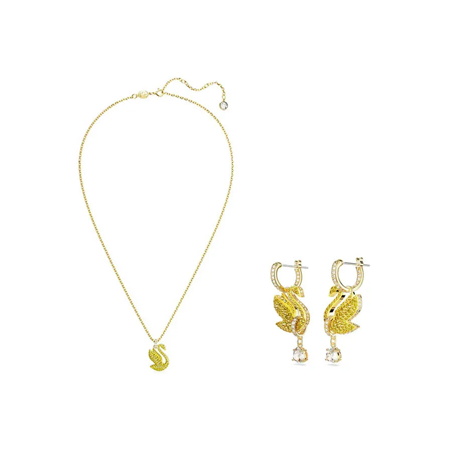 Set Dây Chuyền + Khuyên Tai Nữ Swarovski Iconic Swan Drop, Swan, Yellow, Gold-Tone Plated Màu Vàng