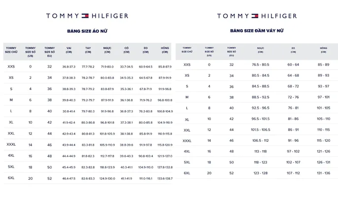 Bảng size quần áo và giày dép Tommy Hilfiger chuẩn quốc tế 2026 - 1