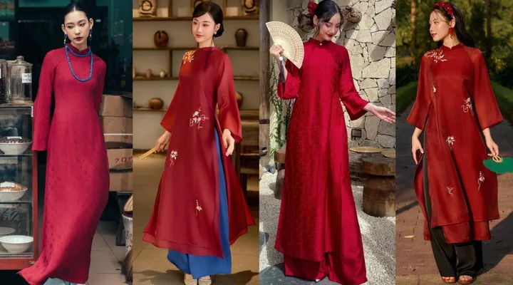 Áo dài đỏ mặc quần màu trắng
