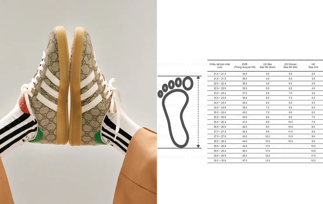 Hướng dẫn chọn size giày Gucci chính xác với bảng quy đổi chuẩn