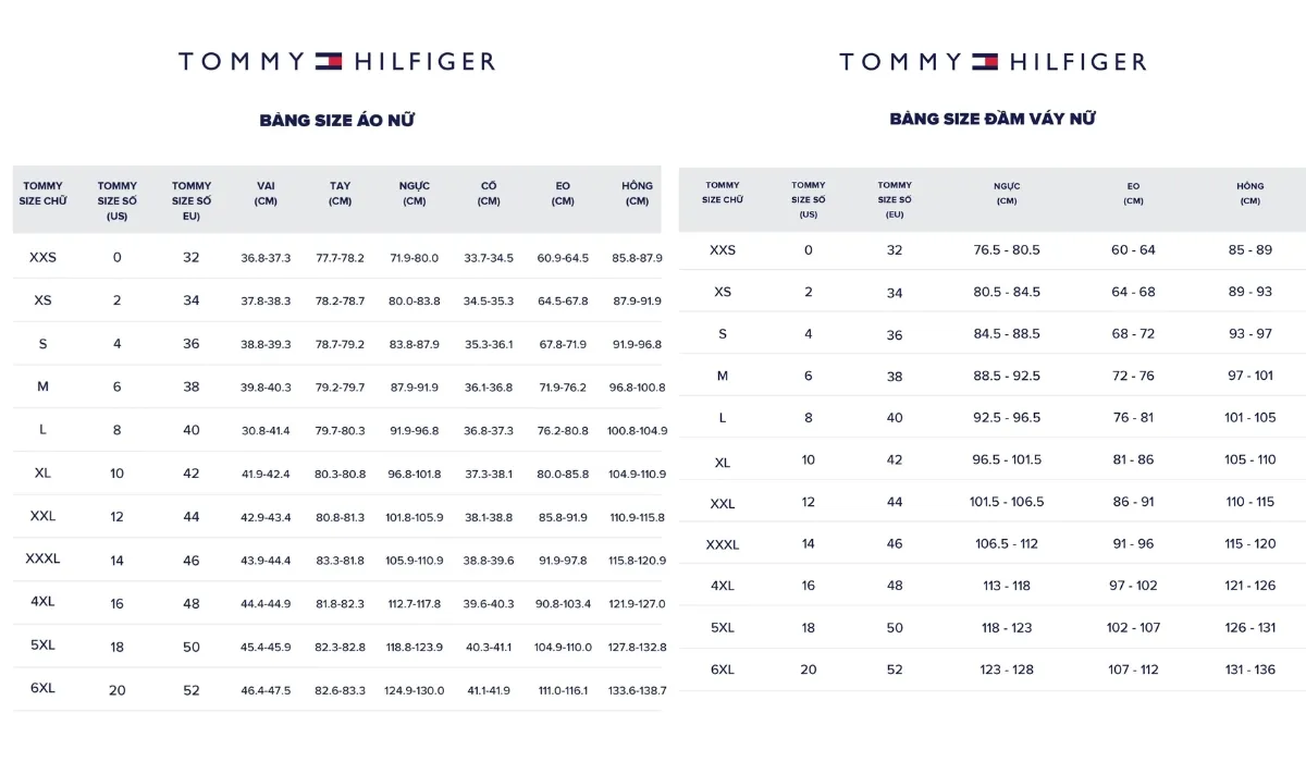 Bảng size quần áo và giày dép Tommy Hilfiger chuẩn quốc tế 2026