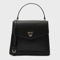 Túi Xách DKNY Whitney Leather Flap Satchel Màu Đen