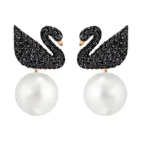Khuyên Tai Swarovski Iconic Swan Pierced Earring Jacketsblack, Rose-Gold Tone Plated 5374126