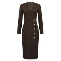 Đầm Body Pinko Midi Cổ Chữ V Tay Dài Adler Màu Nâu