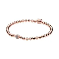 Vòng Đeo Tay Nữ Pandora Beads & Pavé Bracelet Màu Vàng Hồng Size 18