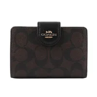 Ví Coach Medium Corner Zip Wallet In Signature Canvas C0082 Màu Nâu Đen