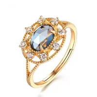 Nhẫn Kya Jewel Topaz Xanh Dương Tỏa Sáng R49 Màu Vàng Gold