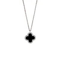 Dây Chuyền Lili Jewelry Bạc Nữ Đẹp Đính Đá CZ, Mã Não Cỏ 4 Lá LILI_137537 Màu Bạc