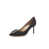 Giày Cao Gót Manolo Hangisi 70 Blahnik Black Satin Jewel Buckle Pumps 7 Phân