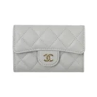 Ví Chanel Classic Caviar Quilted Flap Card Holder Grey Gold Hardware Màu Xám