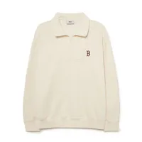Áo Nỉ Sweater MLB Basic Small Logo Half Zip-Up Overfit Sweatshirt Boston Red Sox 3AMTB0534-43CRD Màu Kem