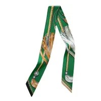 Khăn Nữ Hermès Cavalcades Twilly Émeraude / Beige Doré / Rouge Màu Xanh Green