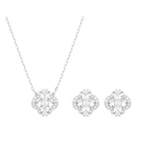 Set Dây Chuyền + Khuyên Tai Nữ Swarovski Sparkling Dance Set Mixed Cuts, Clover, White, Rose Gold-Tone Plated 5642929 Màu Bạc Trắng