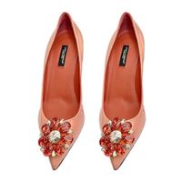 Giày Cao Gót Nữ Dolce & Gabbana D&G Leather Crystal Heels Pumps Shoes Màu Hồng Cam Size 36