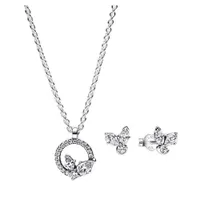 Set Dây Chuyền + Khuyên Tai Nữ Pandora Sparkling Round Herbarium B80307RM Màu Bạc