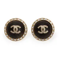Khuyên Tai Nữ Chanel Gold Plated CC Round Stud Earring Màu Vàng