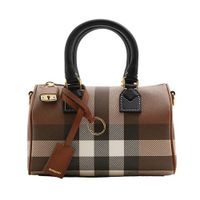 Túi Xách Tay Nữ Burberry Mini Check Bowling Bag Màu Nâu Đậm