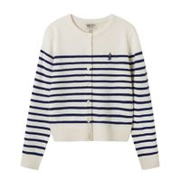 Áo Cardigan Nữ WHOAU Steve R-Neck Cardigan WHCKF4913F Màu Trắng Phối Xanh Size M