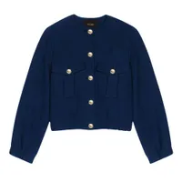 Áo Khoác Len Nữ Maje MFPBL00644 Màu Xanh Navy Size 38